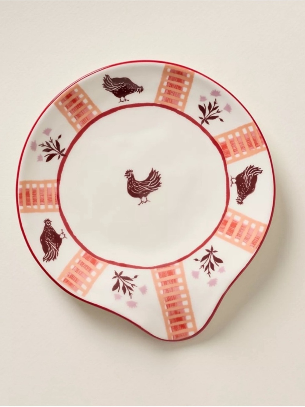 Anthropologie Chicken Hen Floral Stoneware Spoon Rest